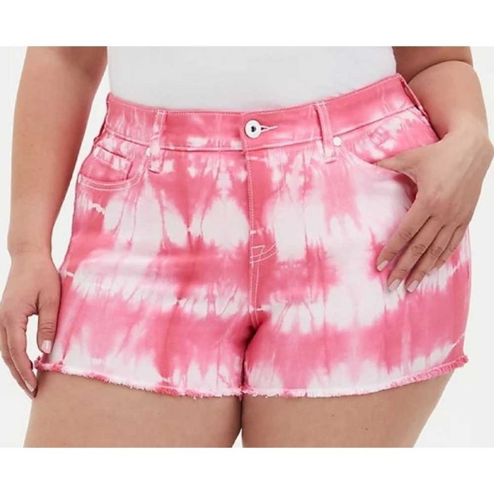 Torrid Pink‎ Tie Dye Mid Rise Denim Shorts Plus Size 24 Cut Off Stretch NWT